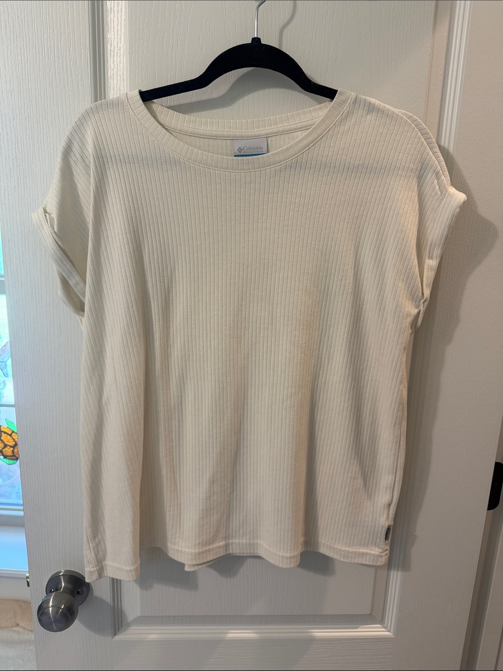 Columbia Women's Cream Ribbed Short Sleeve Crew Tee